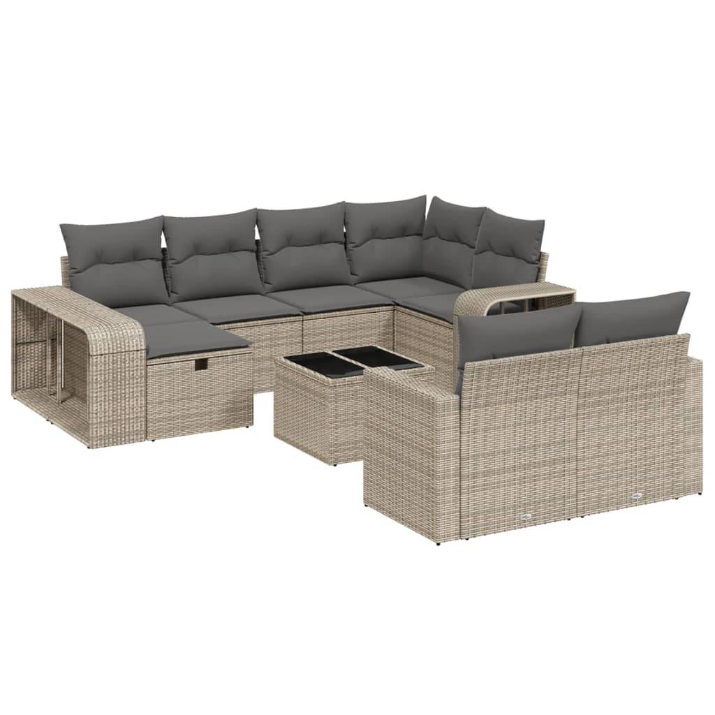 vidaXL 11-tlg. Garten-Sofagarnitur mit Kissen Grau Poly Rattan