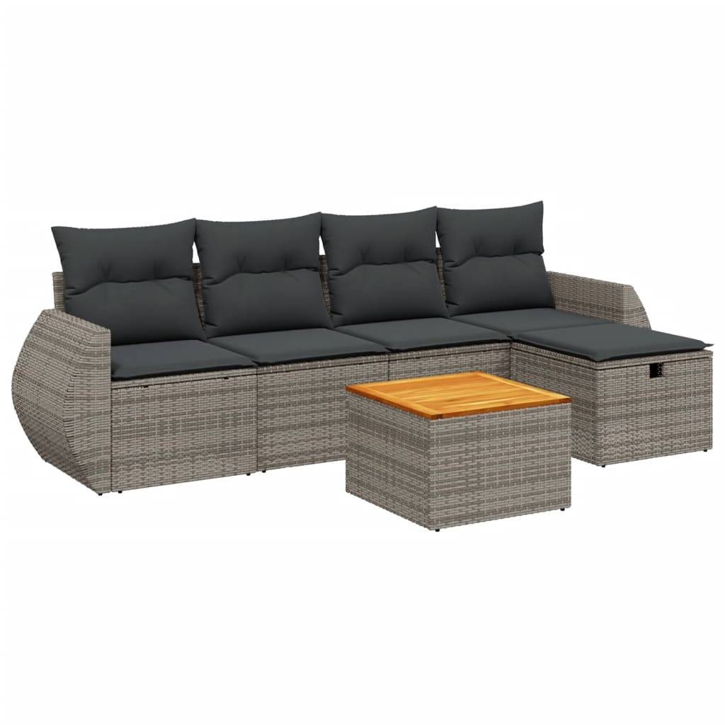 vidaXL 6-tlg. Garten-Sofagarnitur mit Kissen Grau Poly Rattan