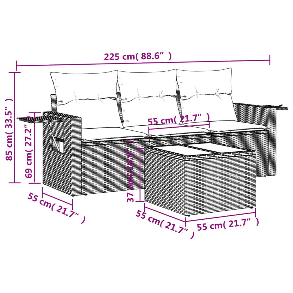 vidaXL 4-tlg. Garten-Sofagarnitur mit Kissen Grau Poly Rattan