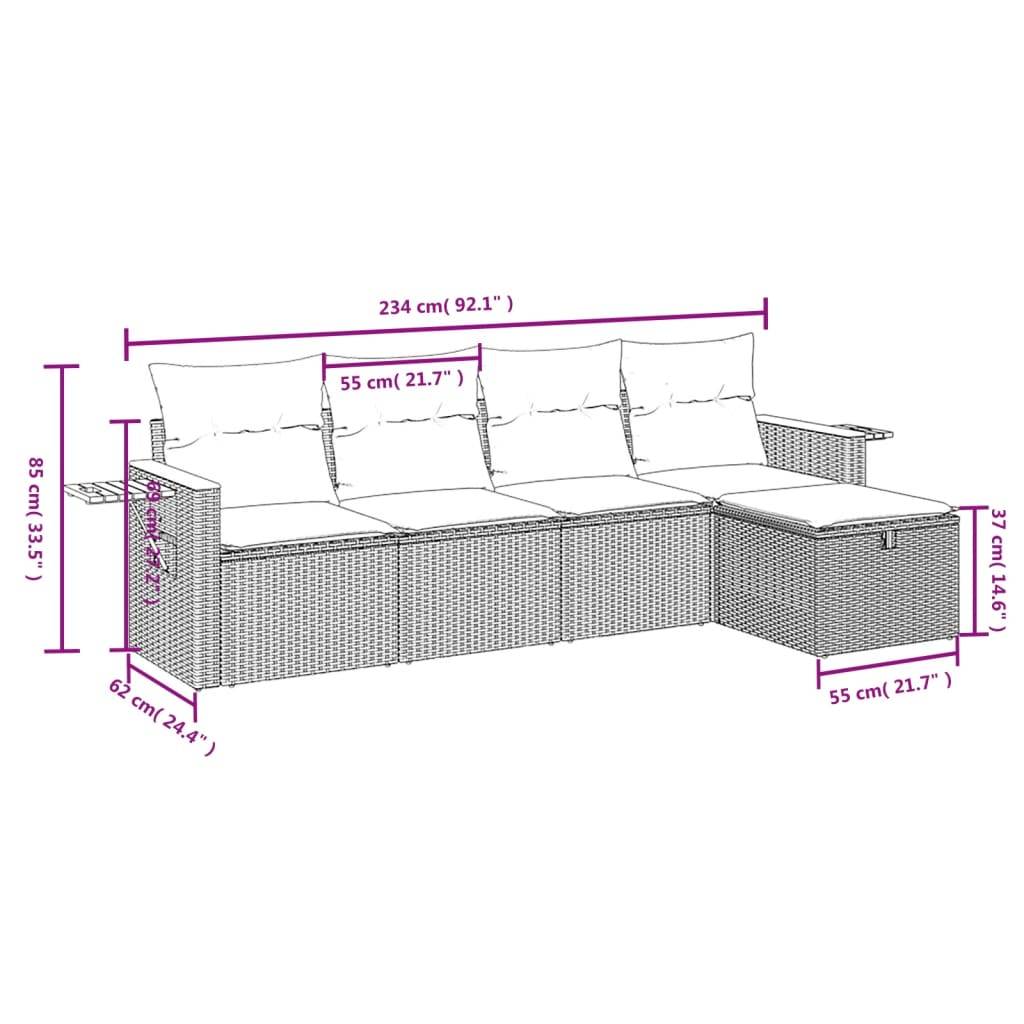 vidaXL 5-tlg. Garten-Sofagarnitur mit Kissen Beige Poly Rattan