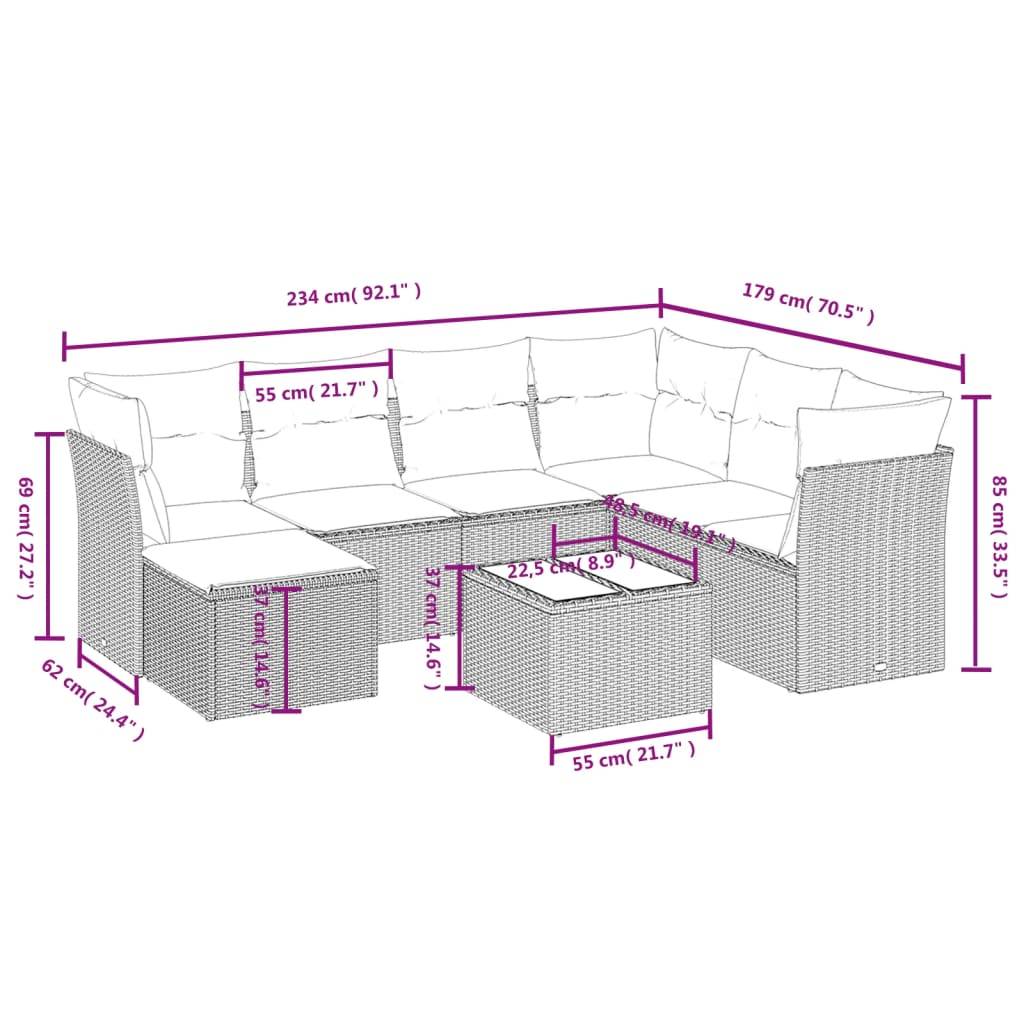 vidaXL 8-tlg. Garten-Sofagarnitur mit Kissen Grau Poly Rattan