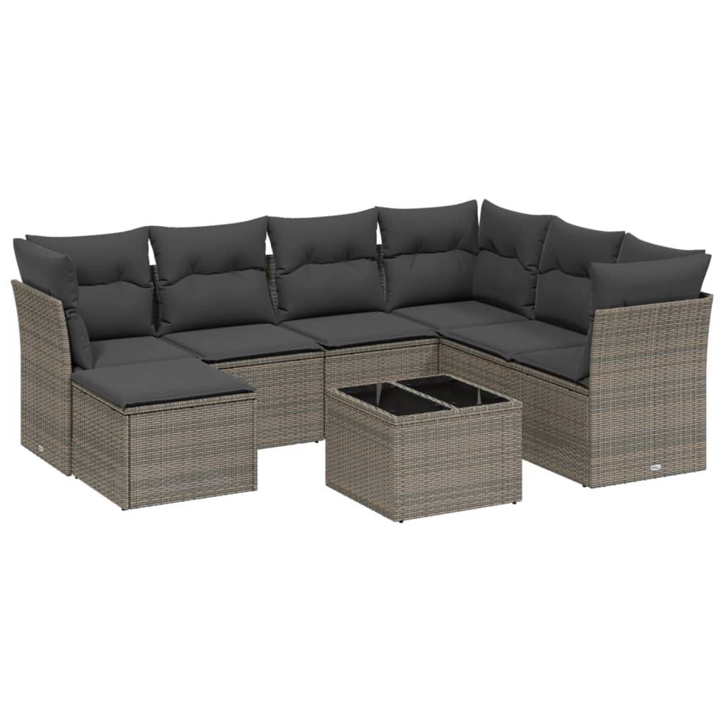vidaXL 8-tlg. Garten-Sofagarnitur mit Kissen Grau Poly Rattan