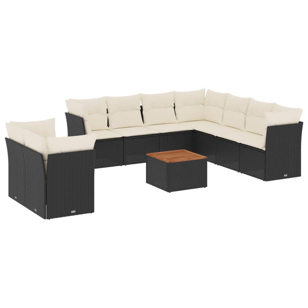 vidaXL 10-tlg. Garten-Sofagarnitur mit Kissen Schwarz Poly Rattan