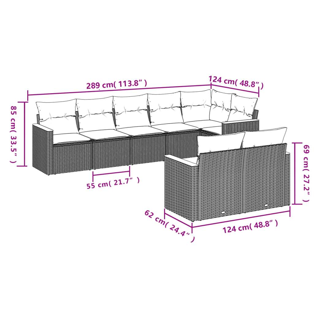 vidaXL 8-teiliges Gartensofa-Set mit Kissen, grau, Polyrattan