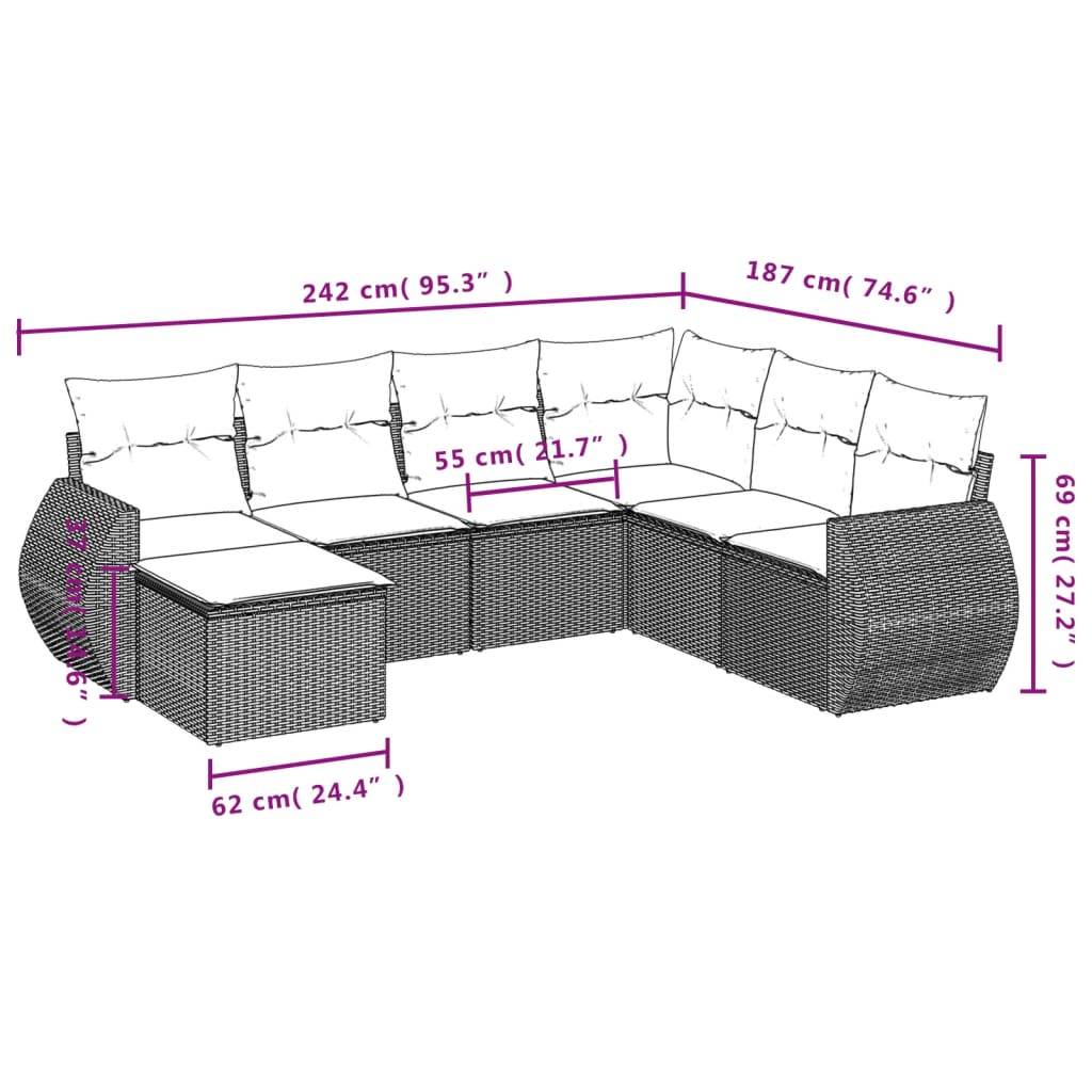 vidaXL 7-tlg. Garten-Sofagarnitur mit Kissen Braun Poly Rattan