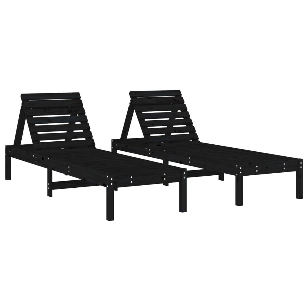 vidaXL Sonnenliegen 2 Stk. Schwarz 199,5x60x74 cm Massivholz Kiefer