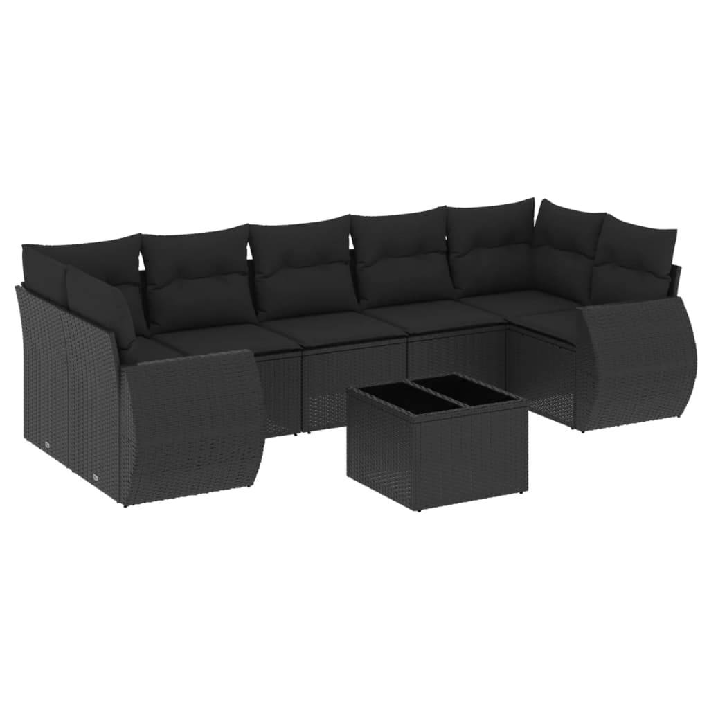 vidaXL 8-tlg. Garten-Sofagarnitur mit Kissen Schwarz Poly Rattan