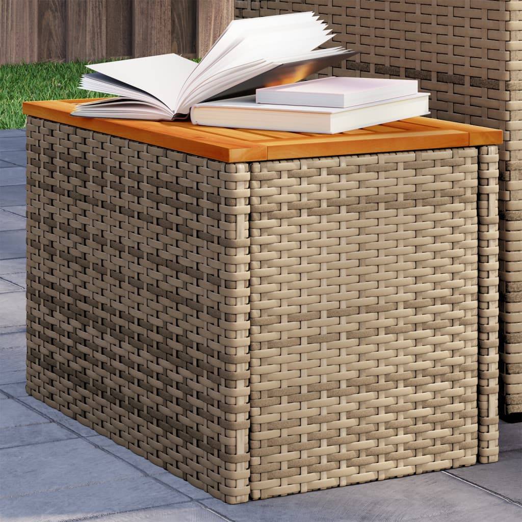 vidaXL Garten-Beistelltische 2 Stk. Beige 55x34x37 cm Poly Rattan Holz