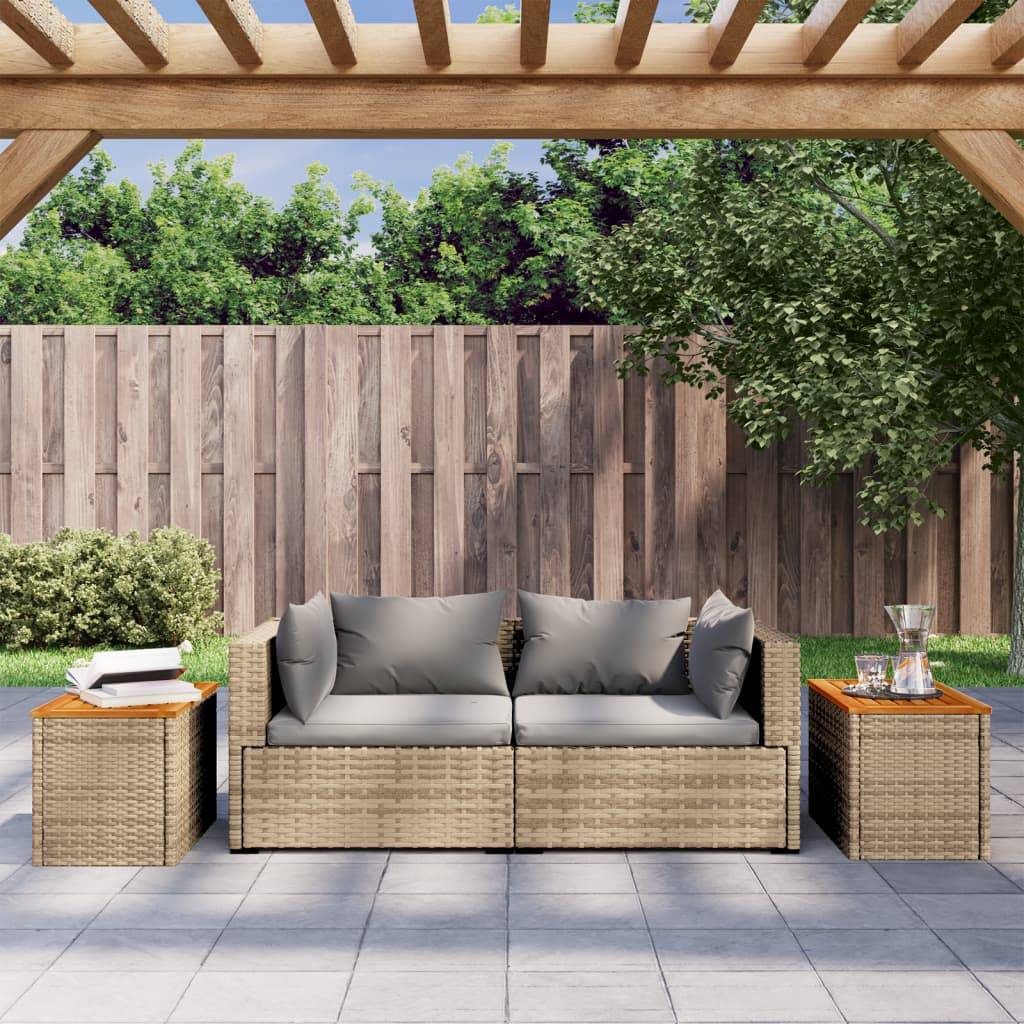 vidaXL Garten-Beistelltische 2 Stk. Beige 55x34x37 cm Poly Rattan Holz