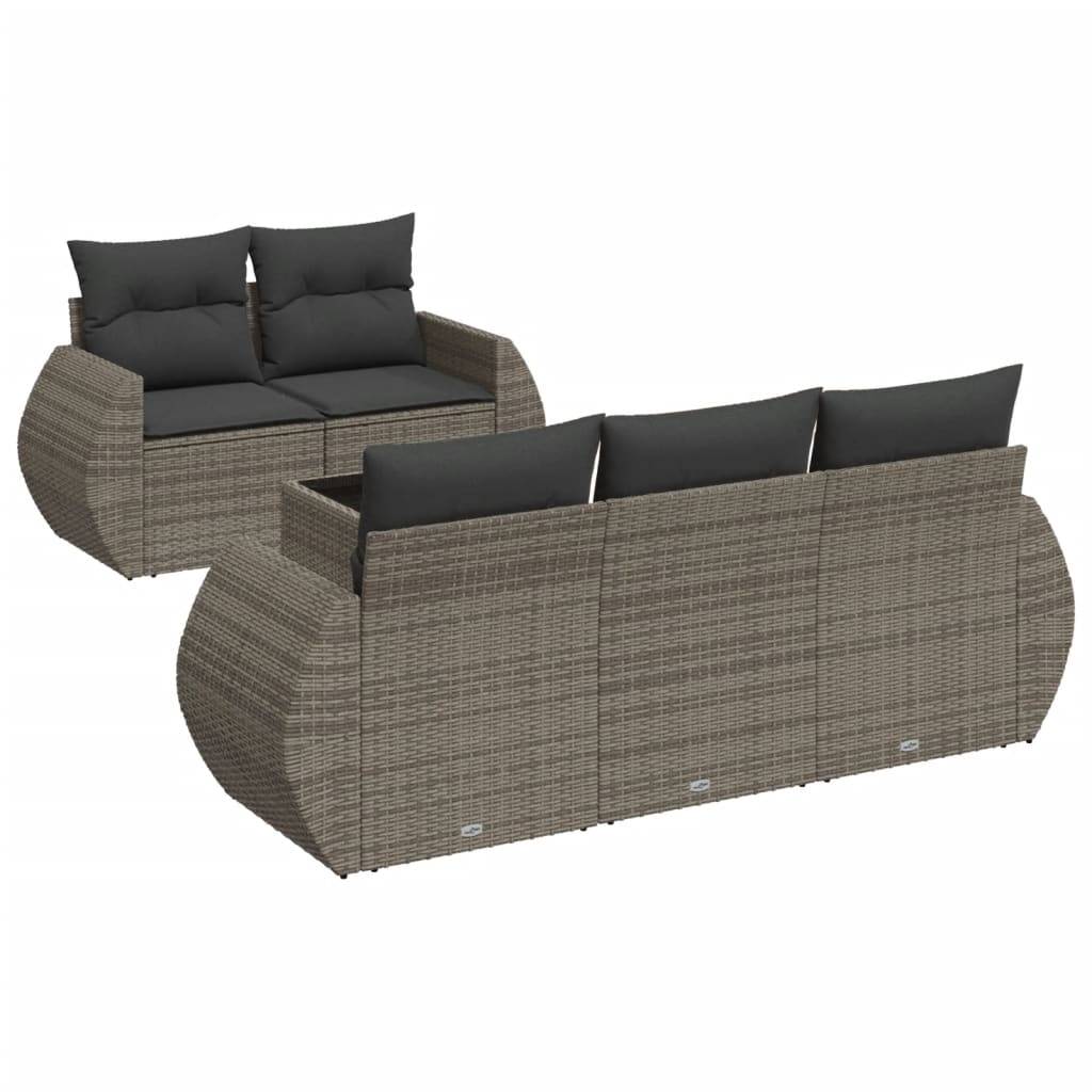 vidaXL 6-tlg. Garten-Sofagarnitur mit Kissen Grau Poly Rattan