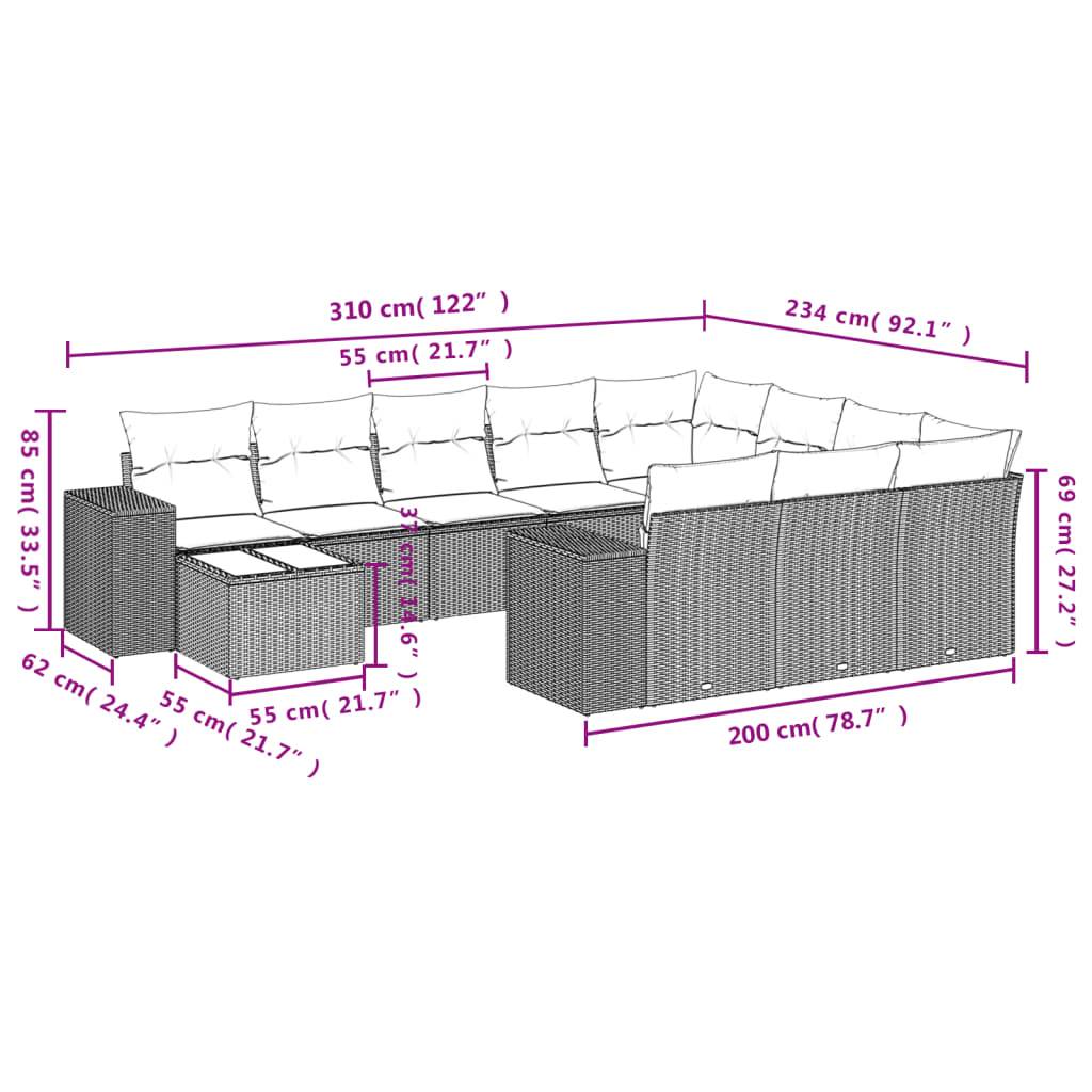 vidaXL 11-teiliges Gartensofa-Set mit Kissen, braun, Polyrattan