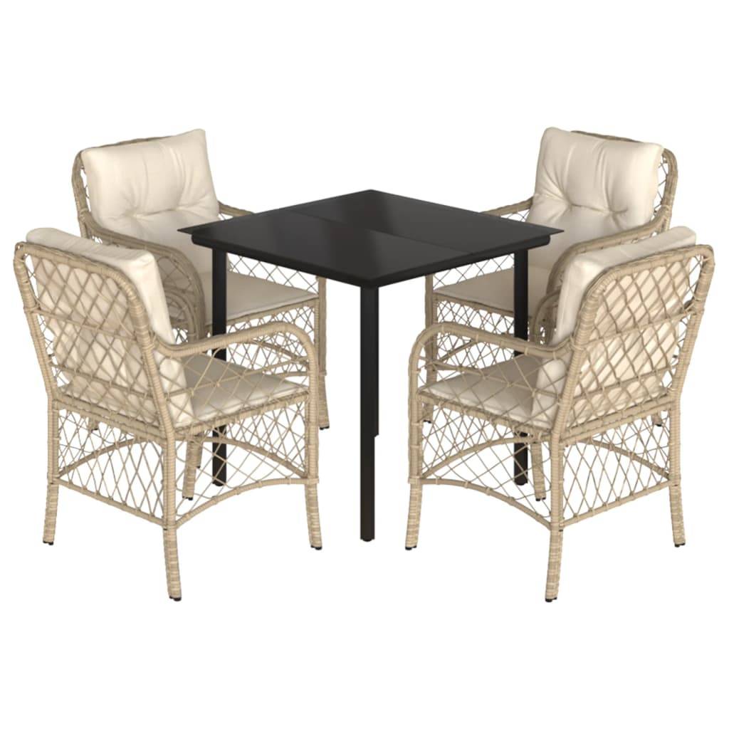 vidaXL 5-tlg. Garten-Essgruppe mit Kissen Beige Poly Rattan