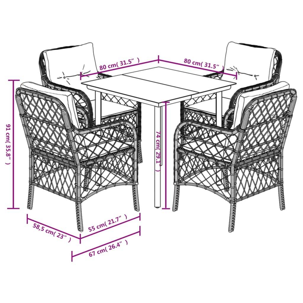 vidaXL 5-tlg. Garten-Essgruppe mit Kissen Beige Poly Rattan