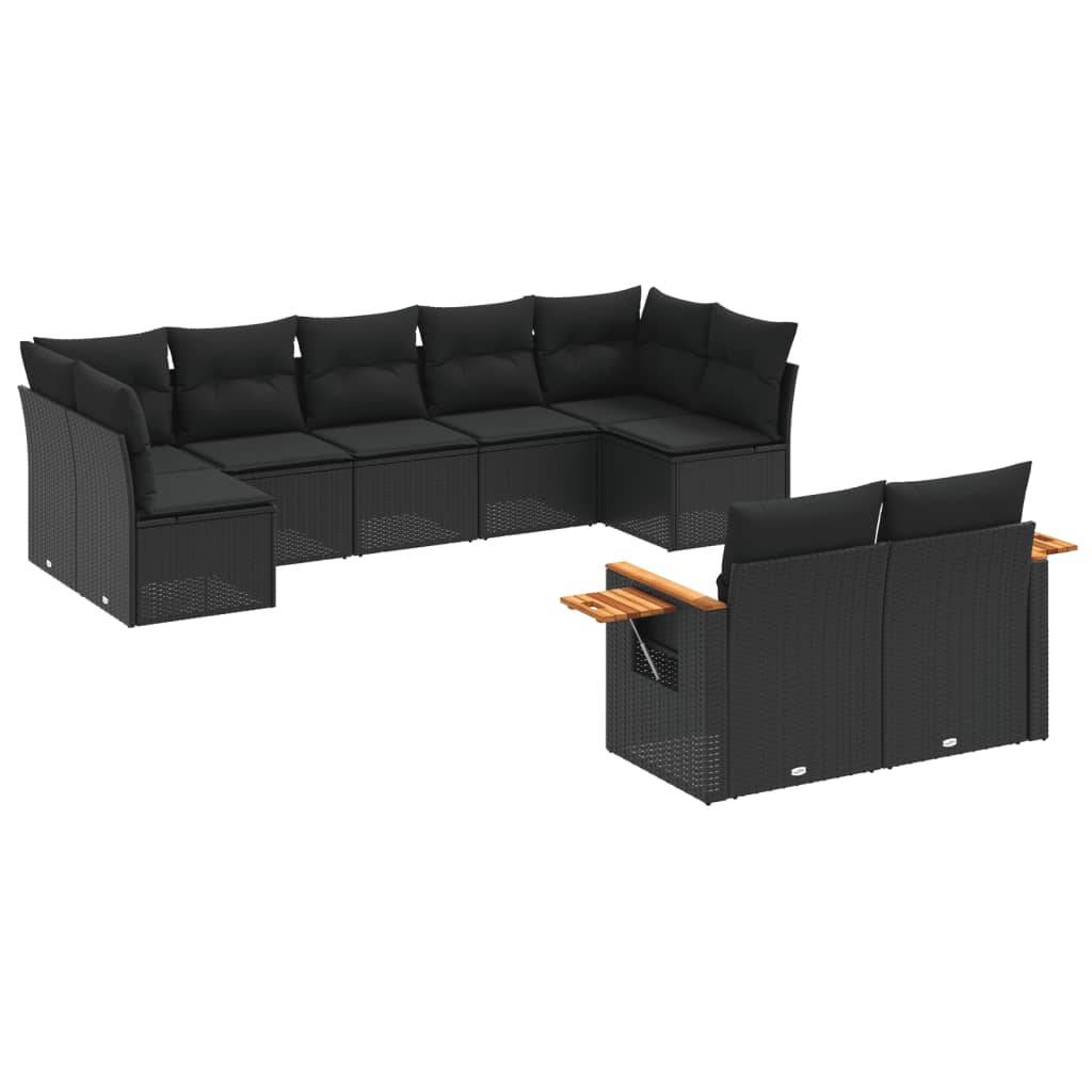 vidaXL 9-tlg. Garten-Sofagarnitur mit Kissen Schwarz Poly Rattan