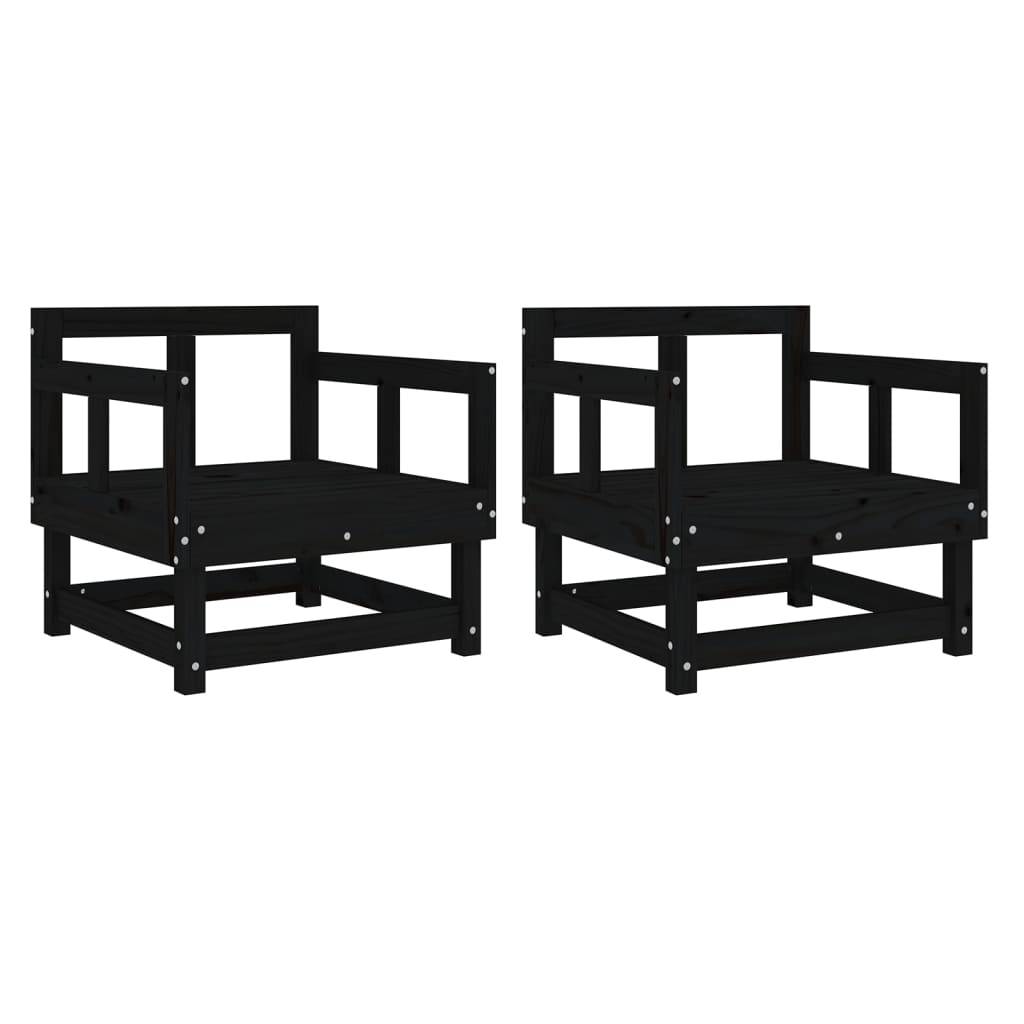 vidaXL Gartenstühle 2 Stk. Schwarz Massivholz Kiefer