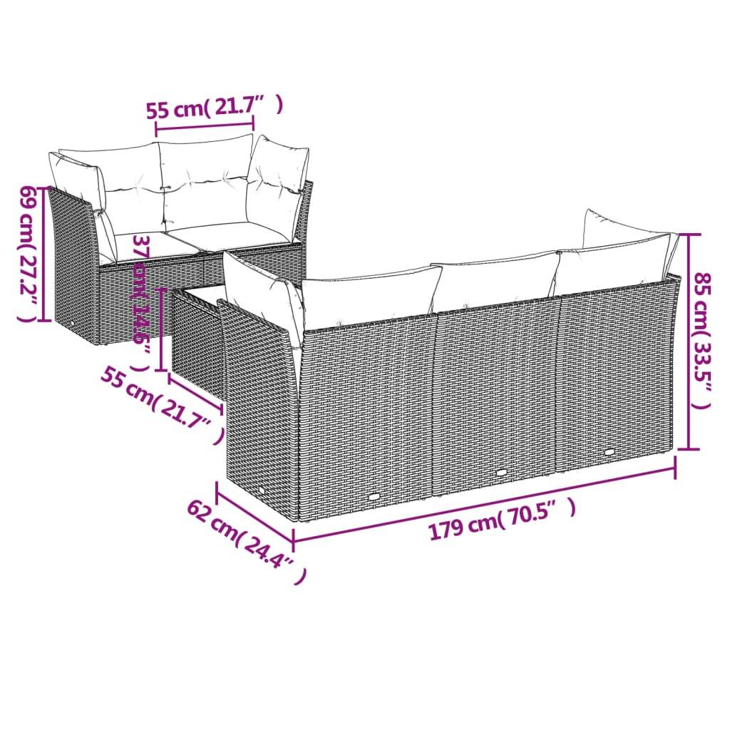 vidaXL 6-tlg. Garten-Sofagarnitur mit Kissen Braun Poly Rattan