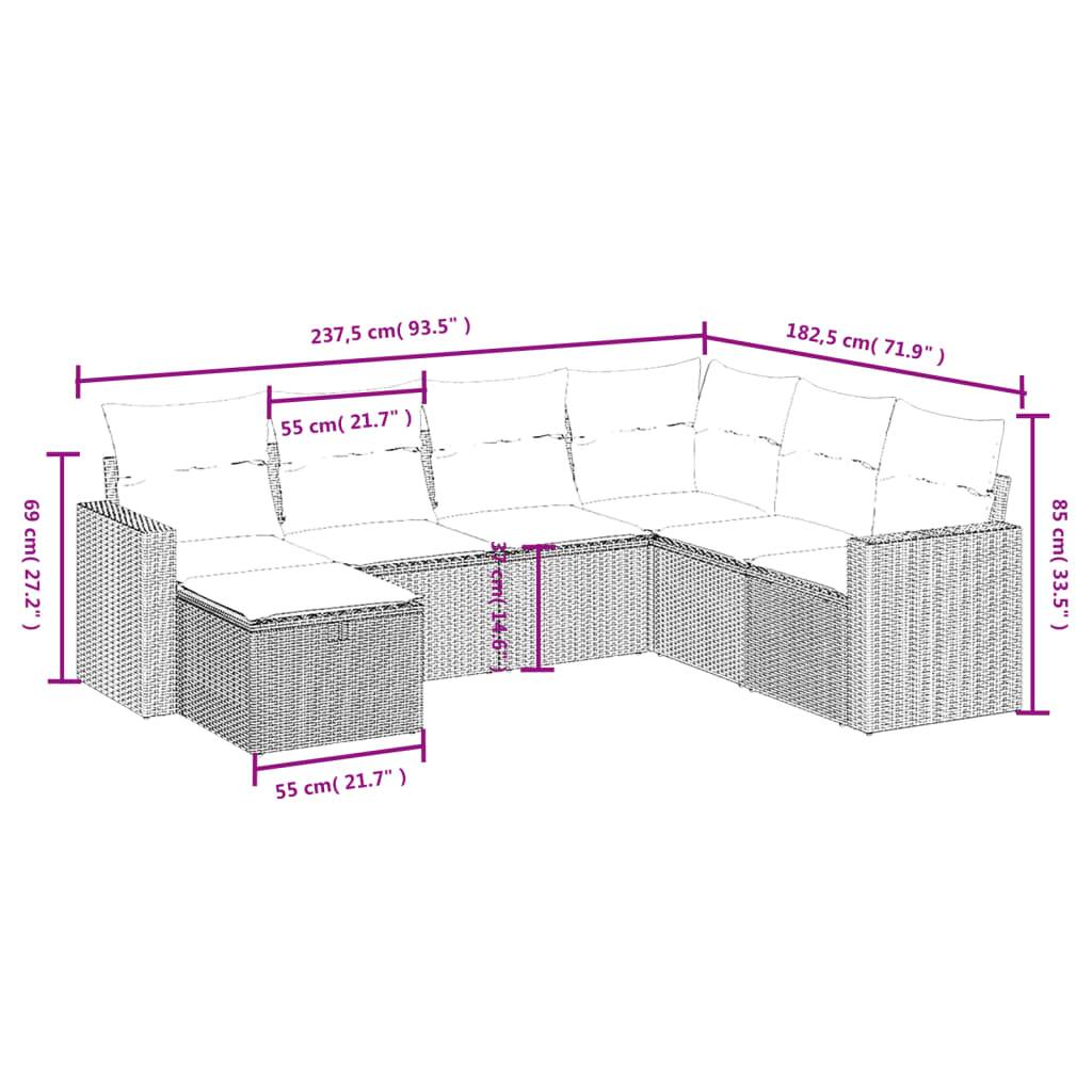 vidaXL 7-tlg. Garten-Sofagarnitur mit Kissen Grau Poly Rattan