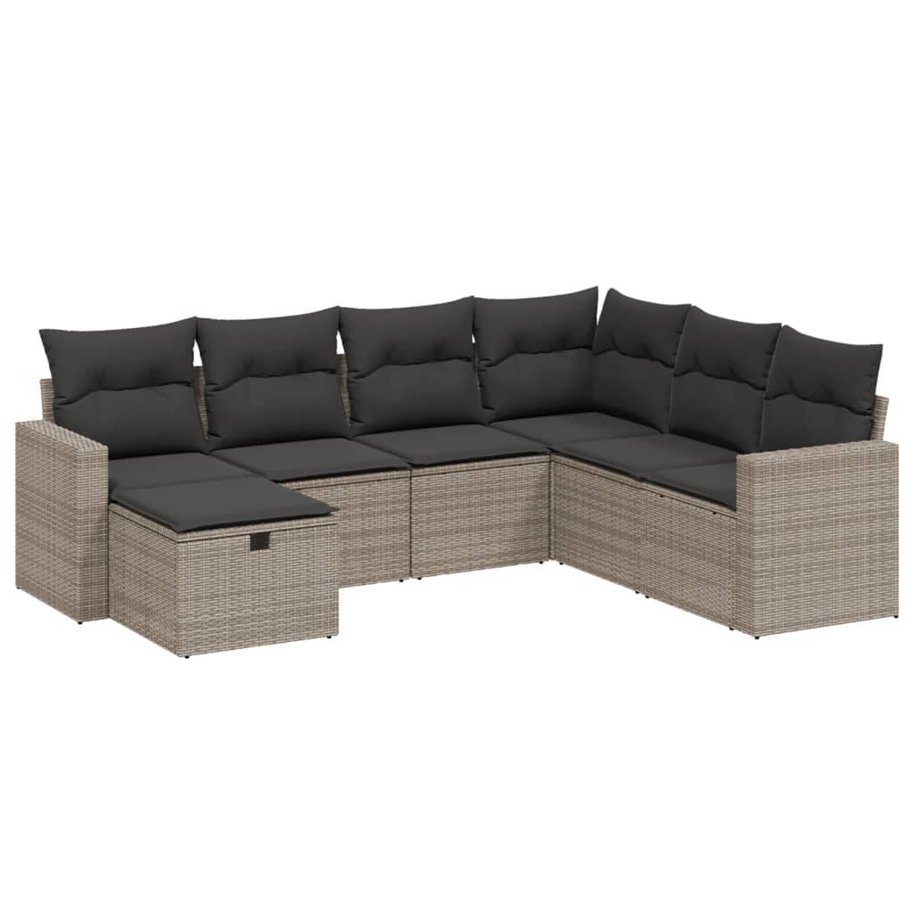 vidaXL 7-tlg. Garten-Sofagarnitur mit Kissen Grau Poly Rattan