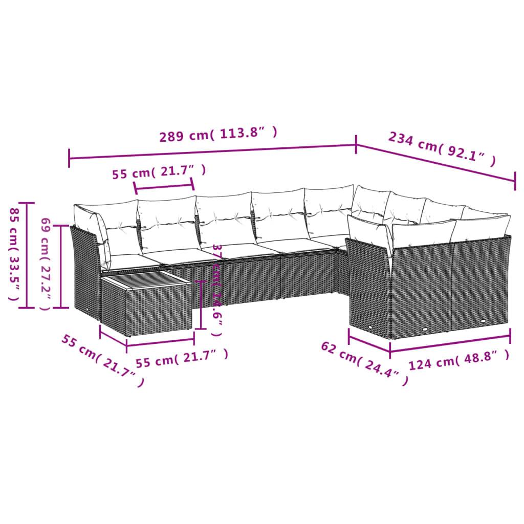 vidaXL 10-tlg. Garten-Sofagarnitur mit Kissen Schwarz Poly Rattan