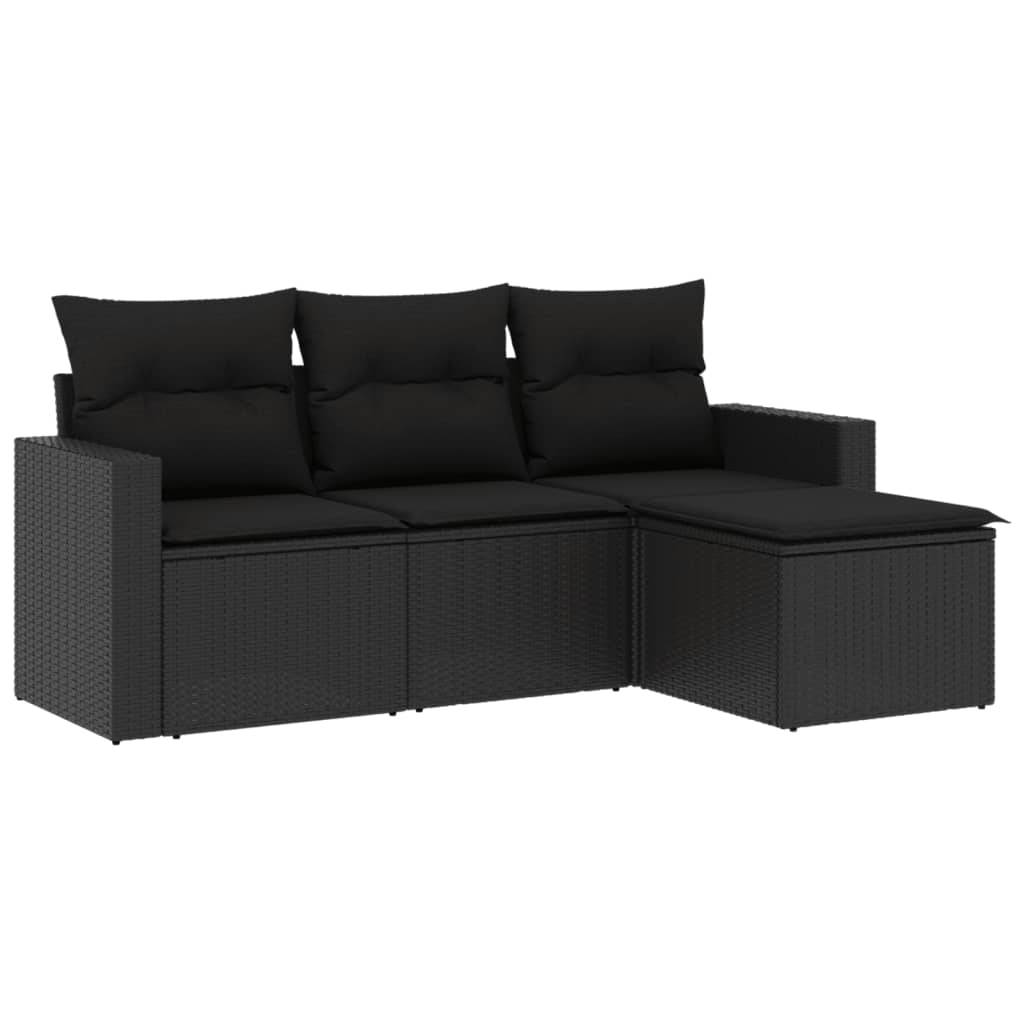 vidaXL 4-tlg. Garten-Sofagarnitur mit Kissen Schwarz Poly Rattan