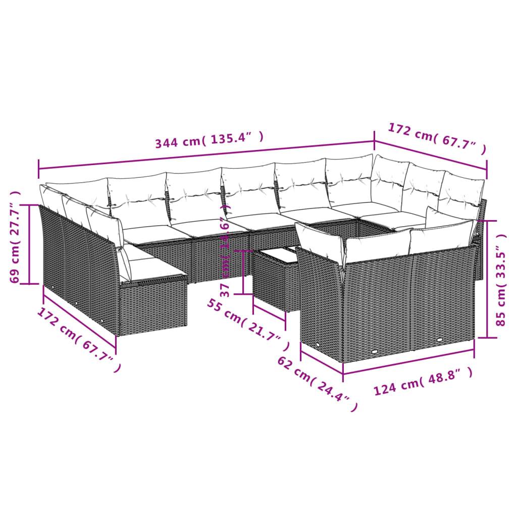 vidaXL 13-tlg. Garten-Sofagarnitur mit Kissen Schwarz Poly Rattan