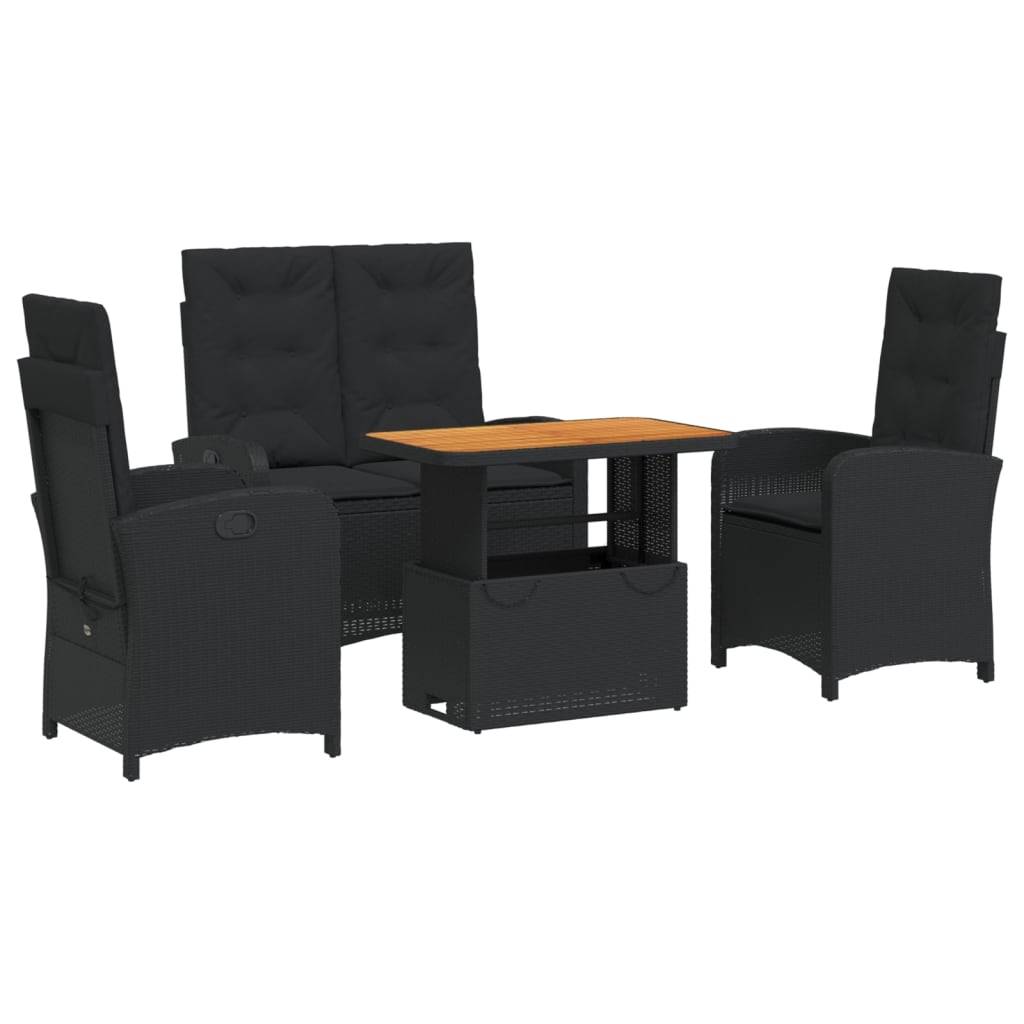 vidaXL 4-tlg. Garten-Essgruppe mit Kissen Schwarz Poly Rattan