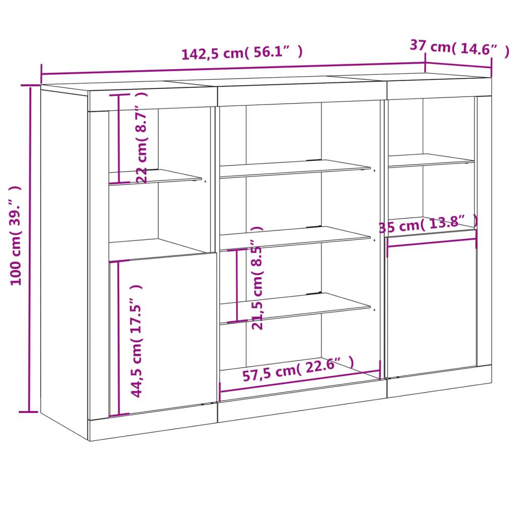 vidaXL Sideboards mit LED-Leuchten 3 Stk. Räuchereiche Holzwerkstoff