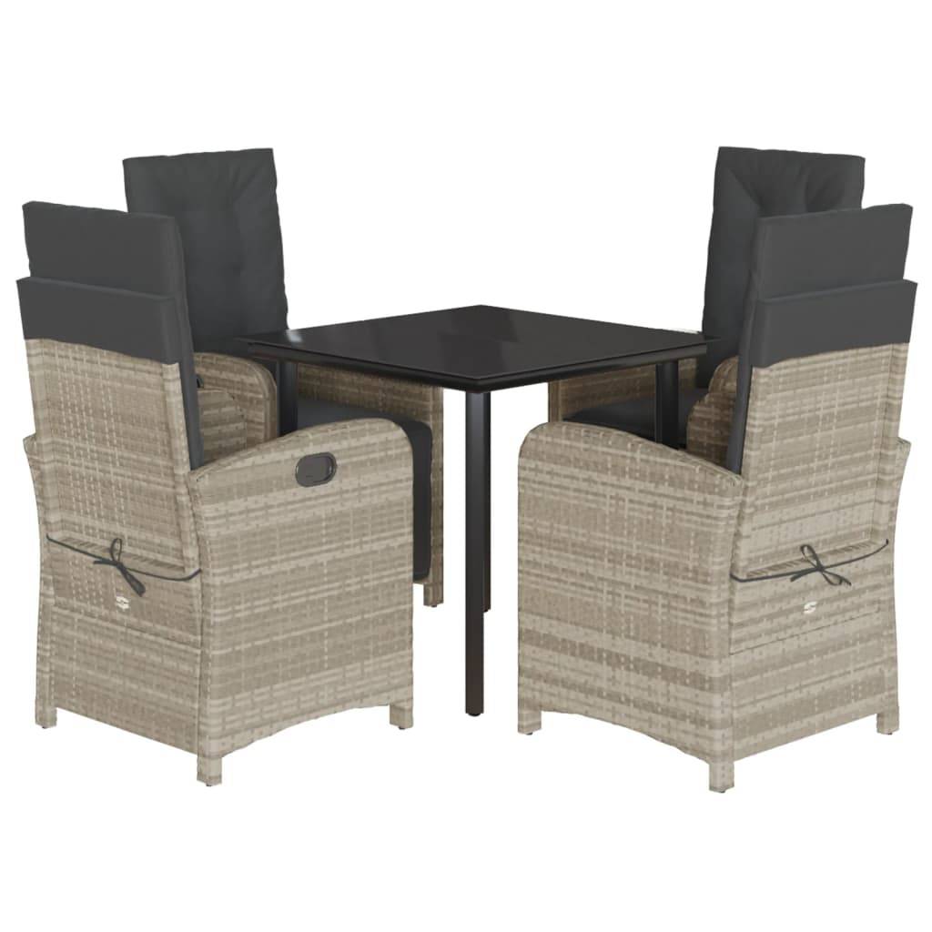 vidaXL 5-tlg. Garten-Essgruppe mit Kissen Hellgrau Poly Rattan