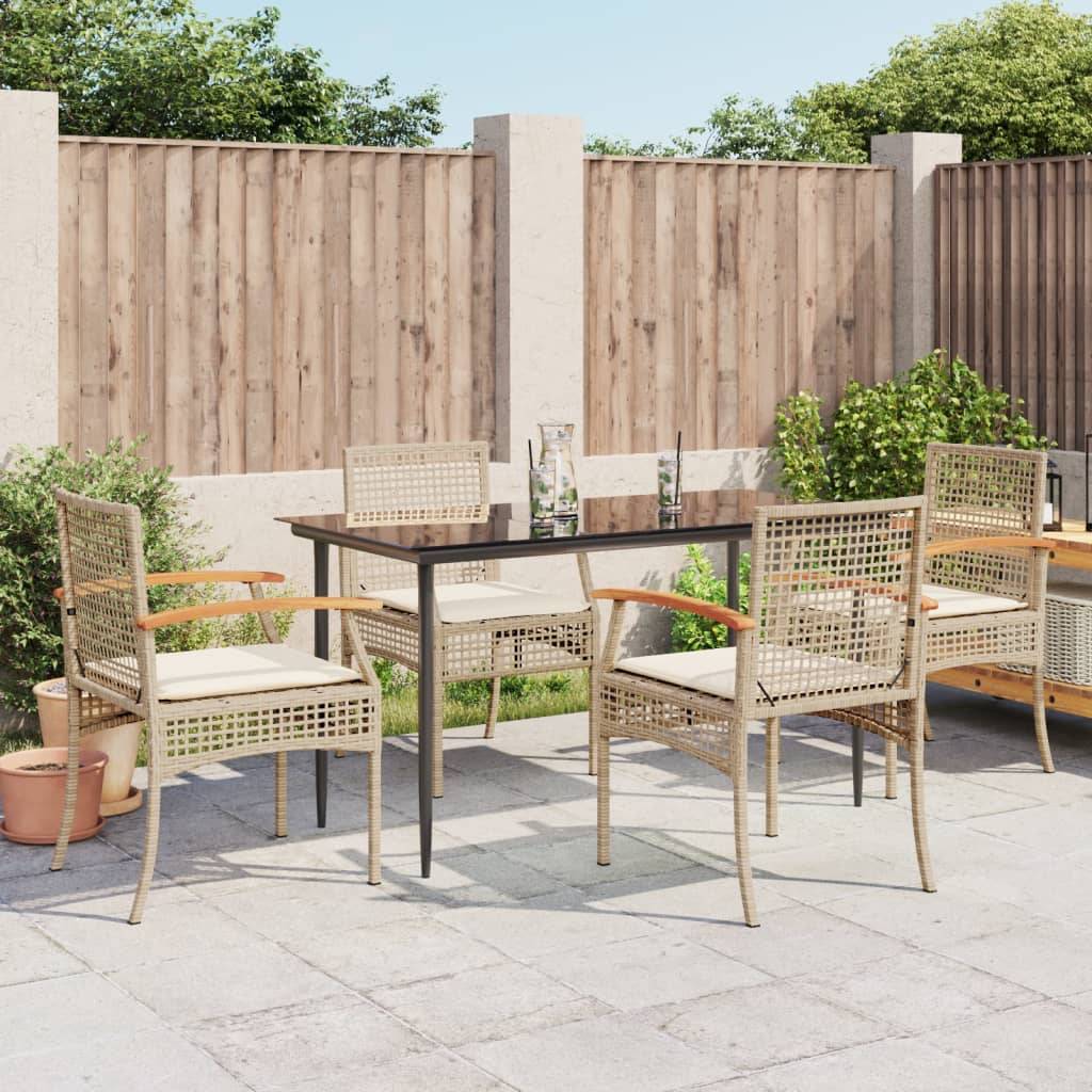 vidaXL 5-tlg. Garten-Essgruppe mit Kissen Beige Poly Rattan