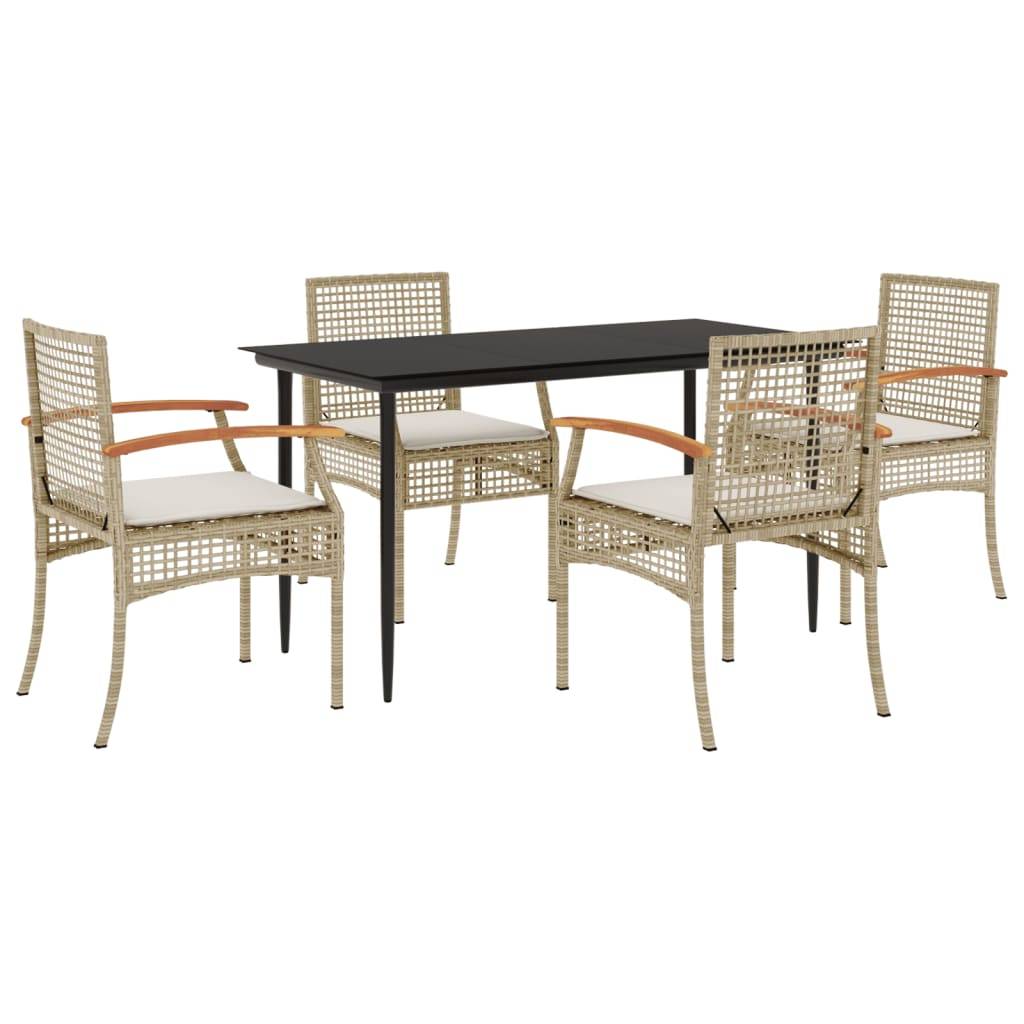 vidaXL 5-tlg. Garten-Essgruppe mit Kissen Beige Poly Rattan