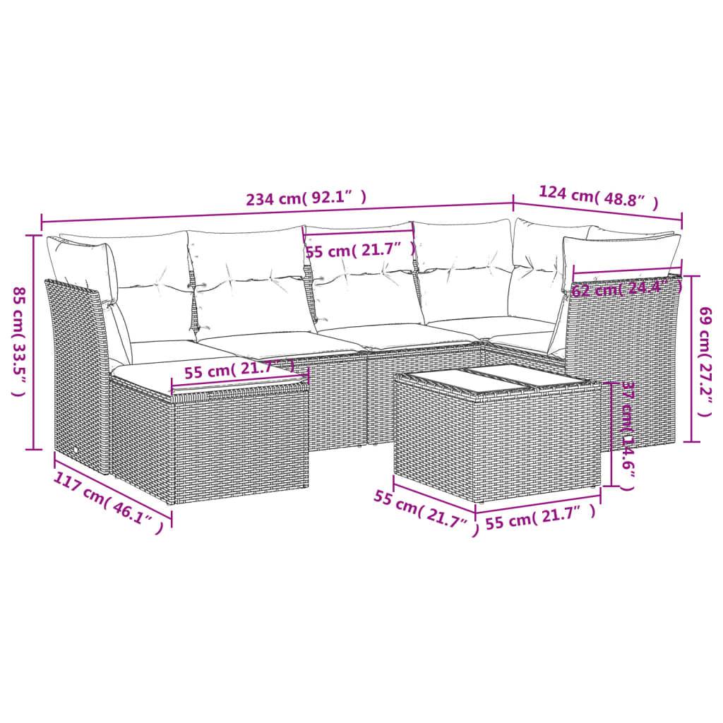 vidaXL 7-tlg. Garten-Sofagarnitur mit Kissen Beige Poly Rattan