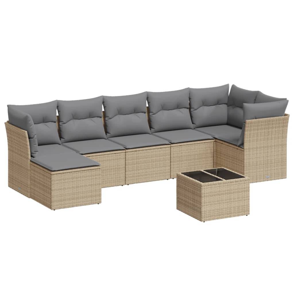 vidaXL 8-tlg. Garten-Sofagarnitur mit Kissen Beige Poly Rattan