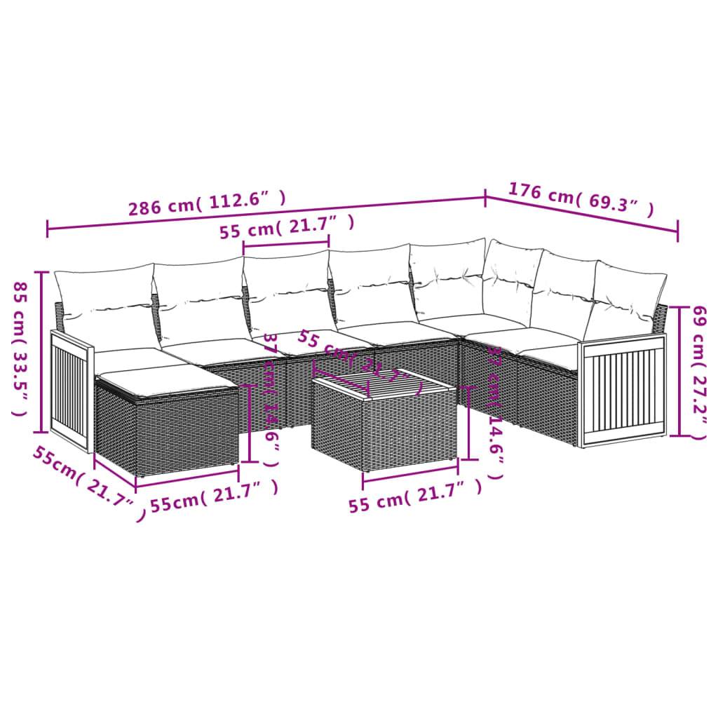 vidaXL 9-teiliges Gartensofa-Set mit Kissen, grau, Polyrattan