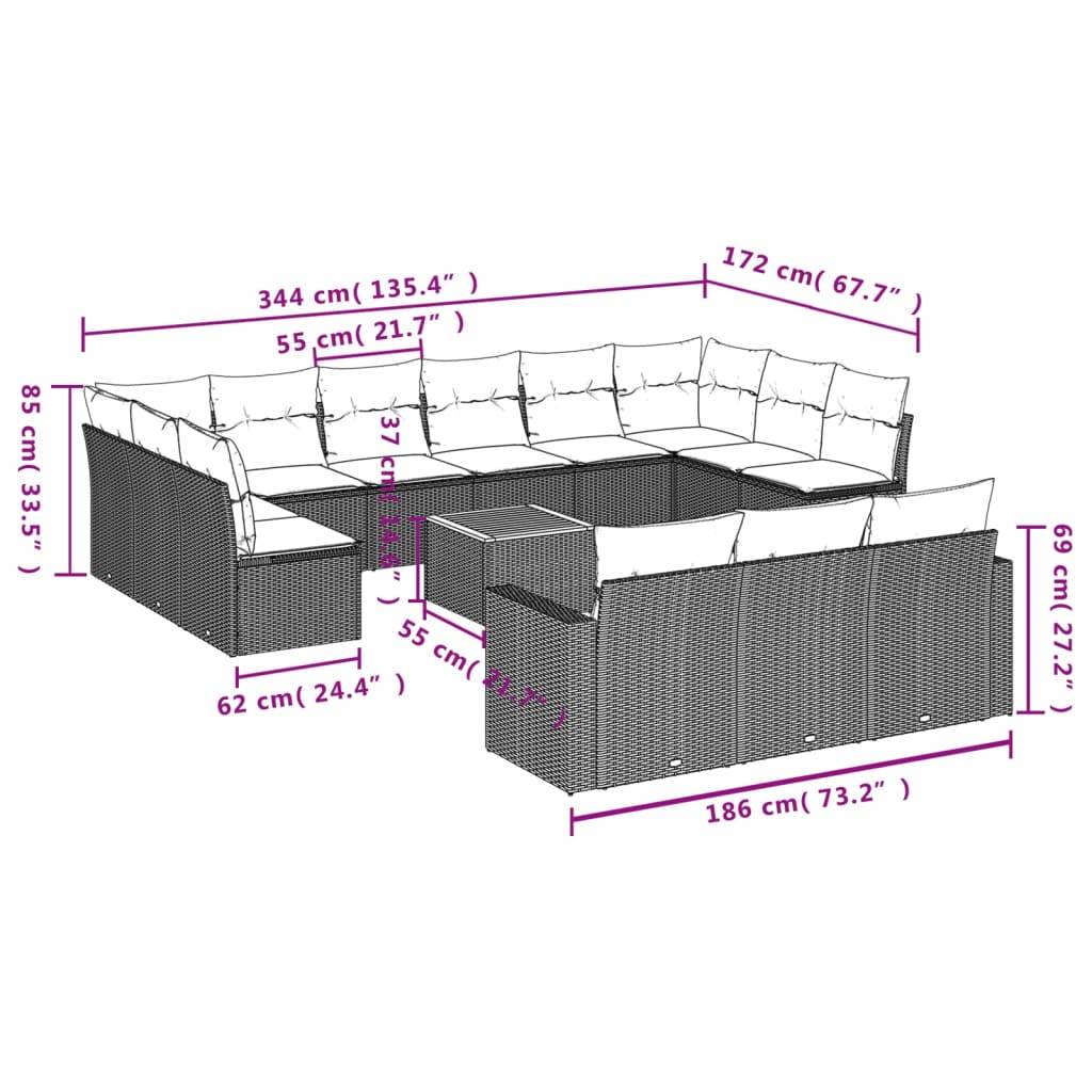 vidaXL 14-tlg. Garten-Sofagarnitur mit Kissen Grau Poly Rattan