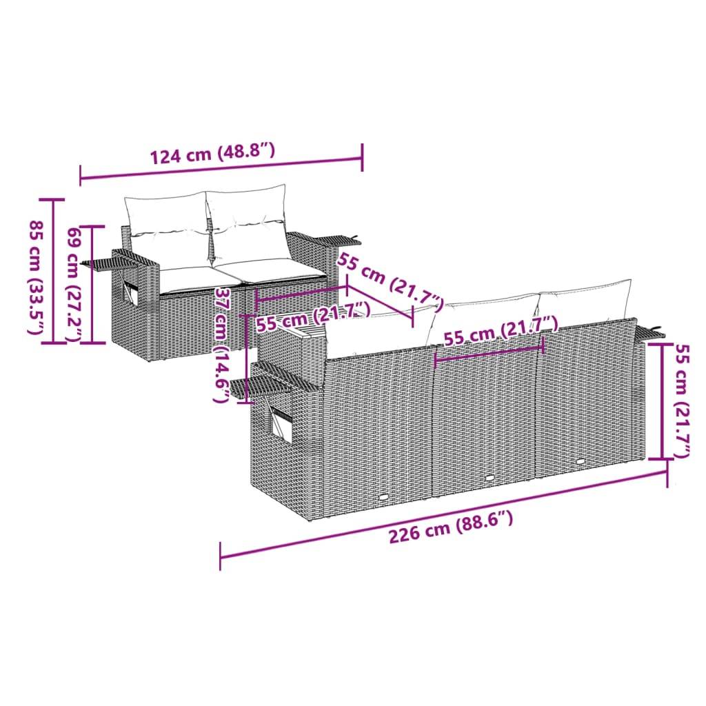 vidaXL 6-tlg. Garten-Sofagarnitur mit Kissen Schwarz Poly Rattan