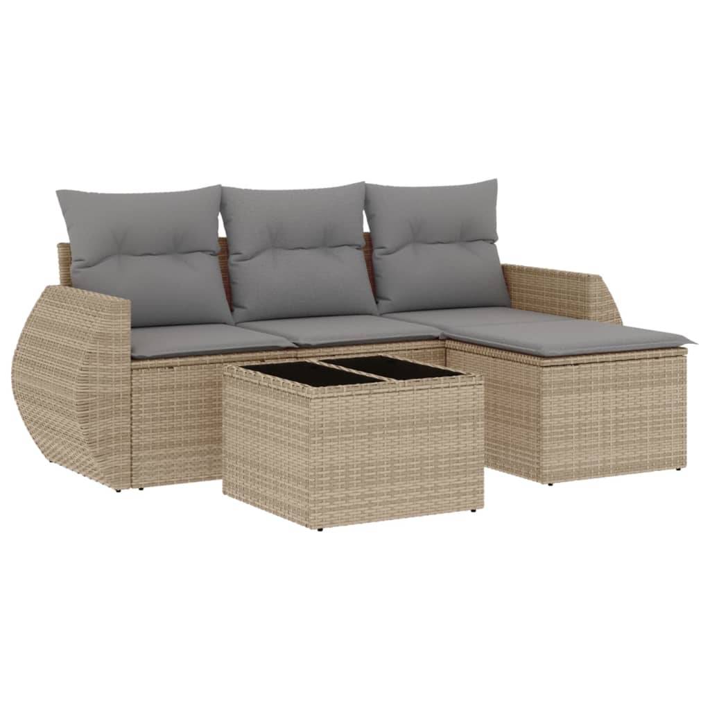 vidaXL 5-tlg. Garten-Sofagarnitur mit Kissen Beige Poly Rattan