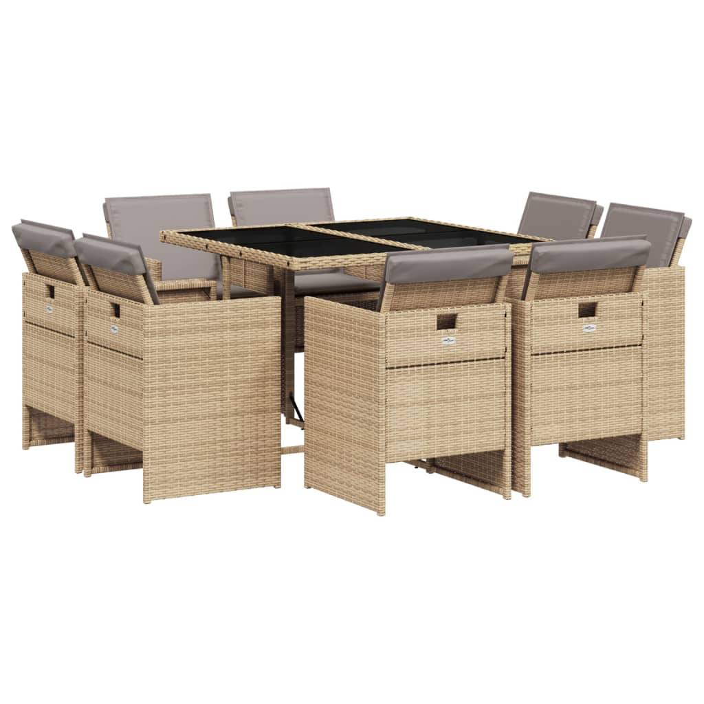 vidaXL 9-tlg. Garten-Essgruppe mit Kissen Beigemischung Poly Rattan