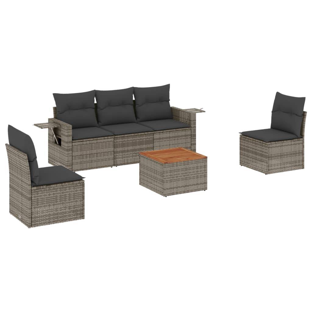vidaXL 6-tlg. Garten-Sofagarnitur mit Kissen Grau Poly Rattan