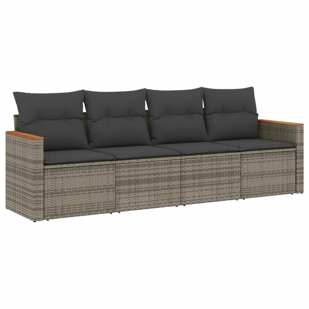 vidaXL 4-tlg. Garten-Sofagarnitur mit Kissen Grau Poly Rattan