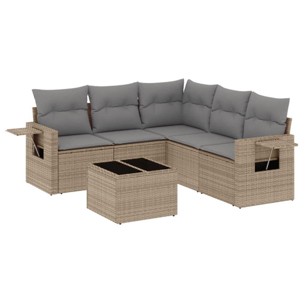 vidaXL 6-tlg. Garten-Sofagarnitur mit Kissen Beige Poly Rattan