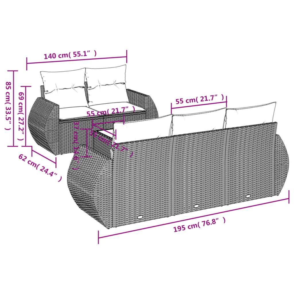 vidaXL 6-tlg. Garten-Sofagarnitur mit Kissen Hellgrau Poly Rattan