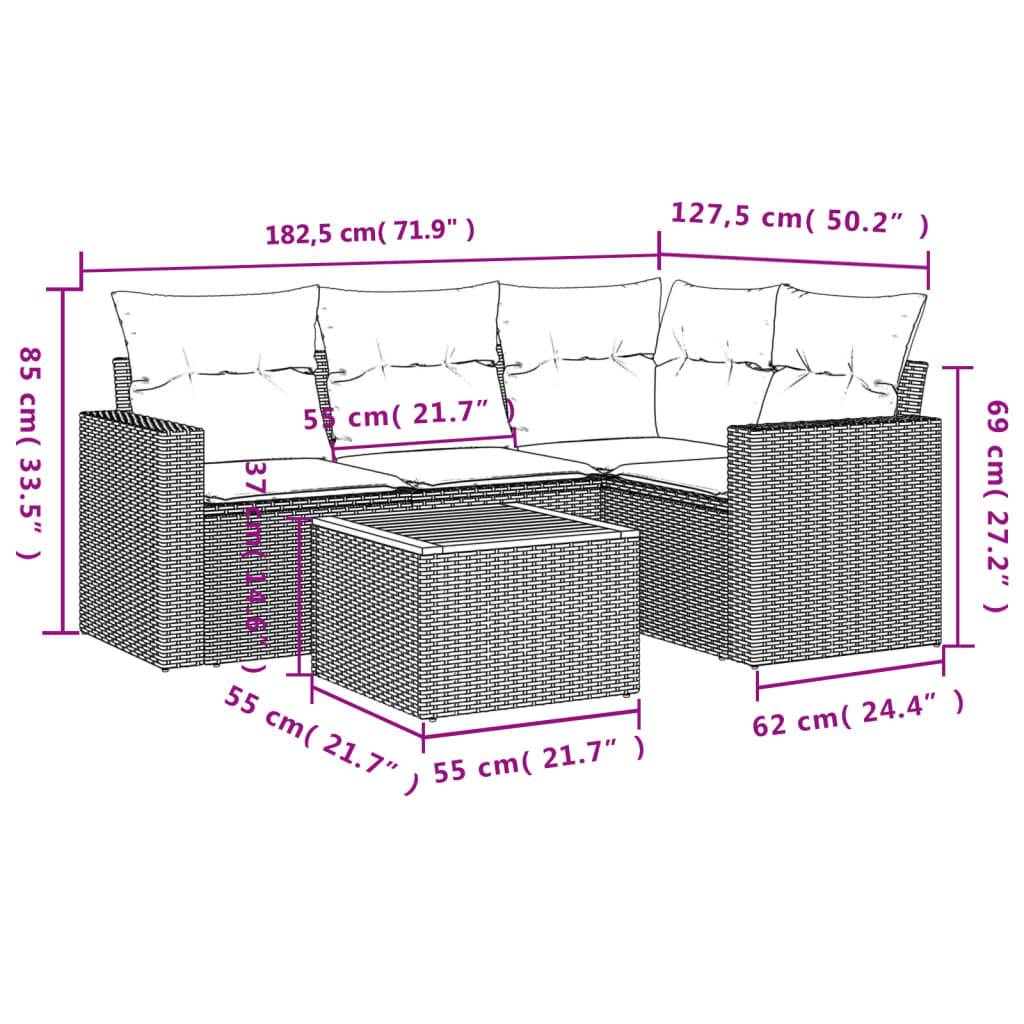 vidaXL 5-tlg. Garten-Sofagarnitur mit Kissen Grau Poly Rattan