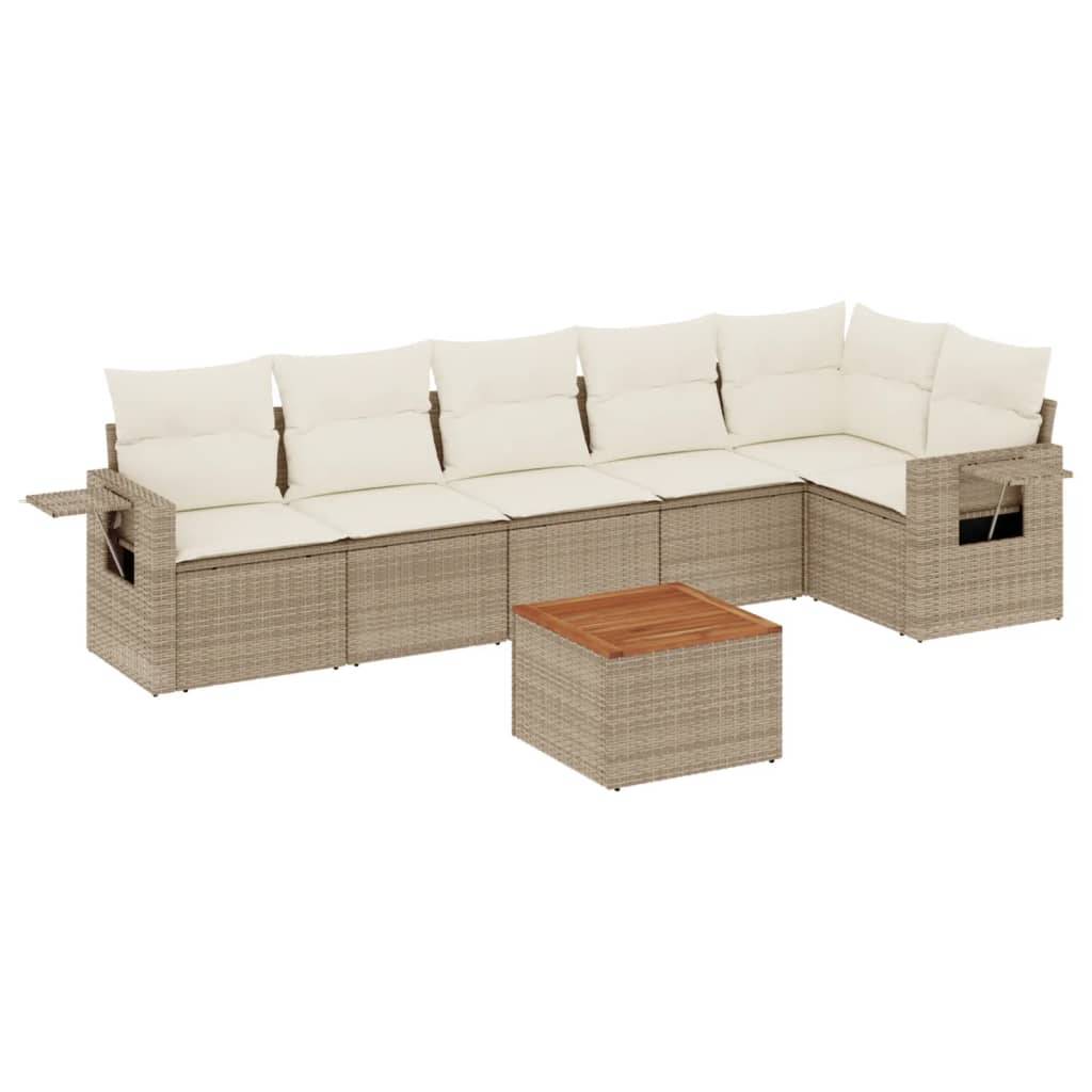 vidaXL 7-tlg. Garten-Sofagarnitur mit Kissen Beige Poly Rattan