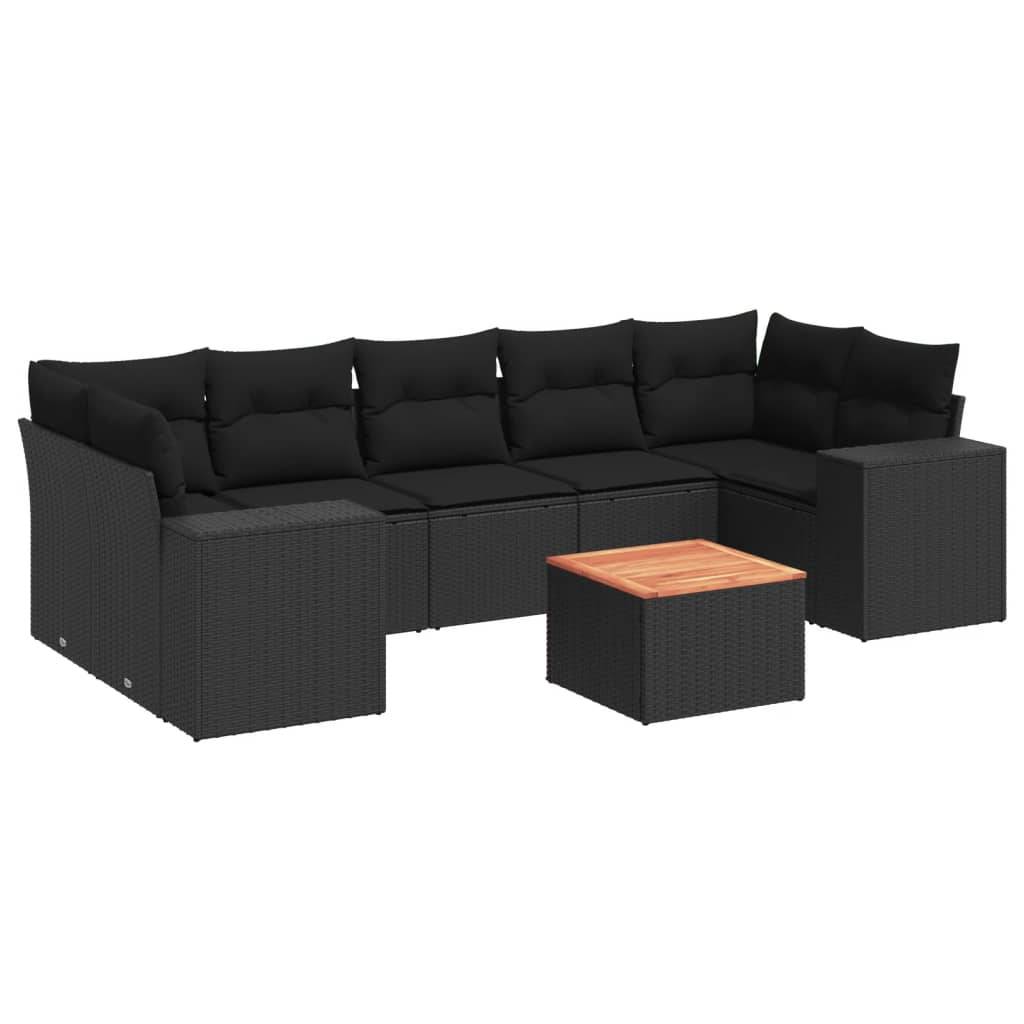 vidaXL 8-tlg. Garten-Sofagarnitur mit Kissen Schwarz Poly Rattan