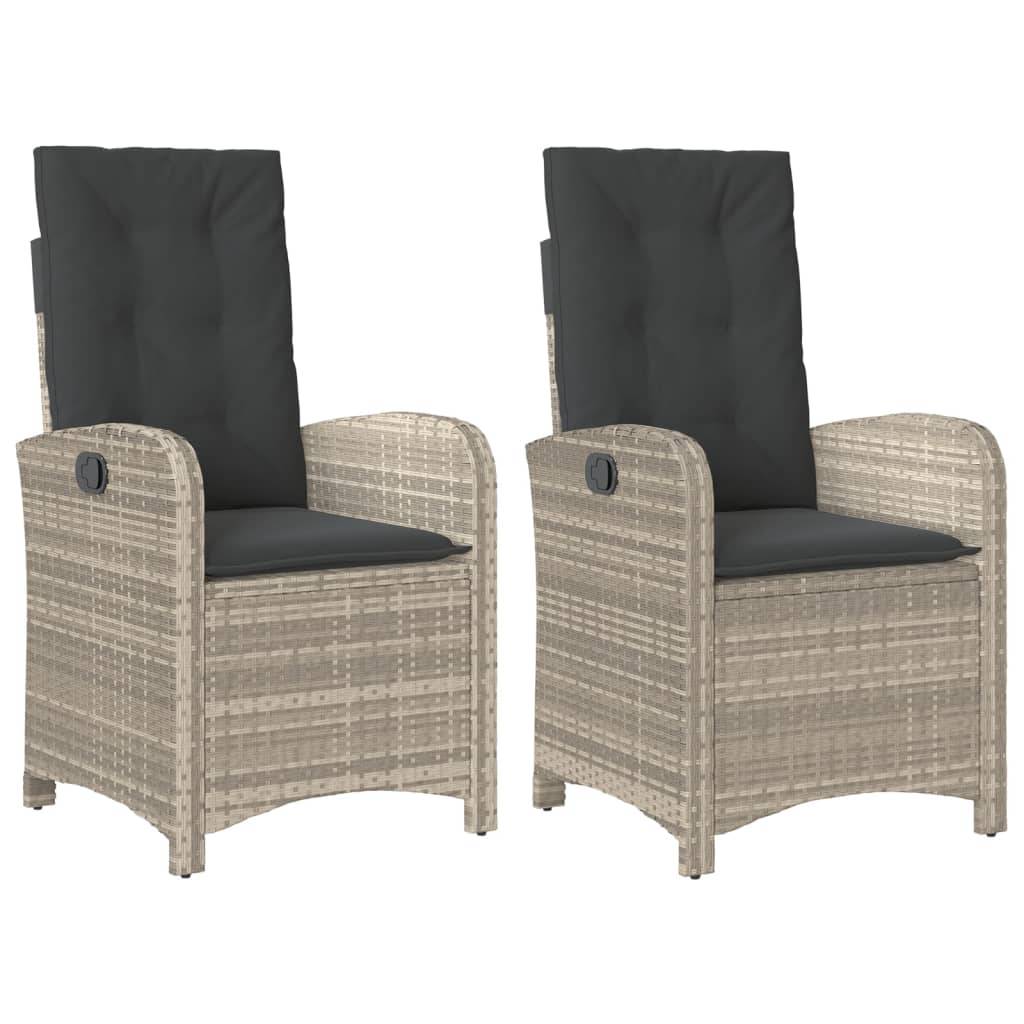 vidaXL Gartensessel mit Kissen 2 Stk. Verstellbar Hellgrau Poly Rattan