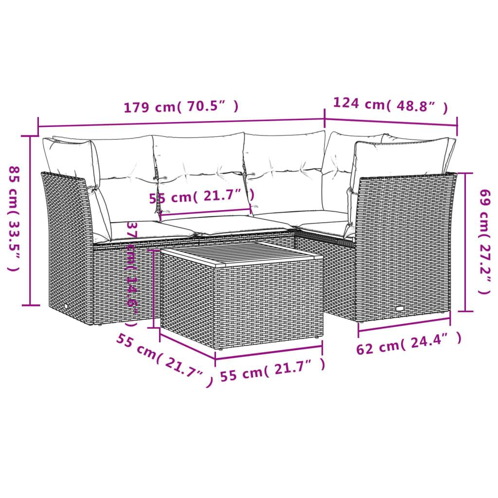 vidaXL 5-tlg. Garten-Sofagarnitur mit Kissen Beige Poly Rattan