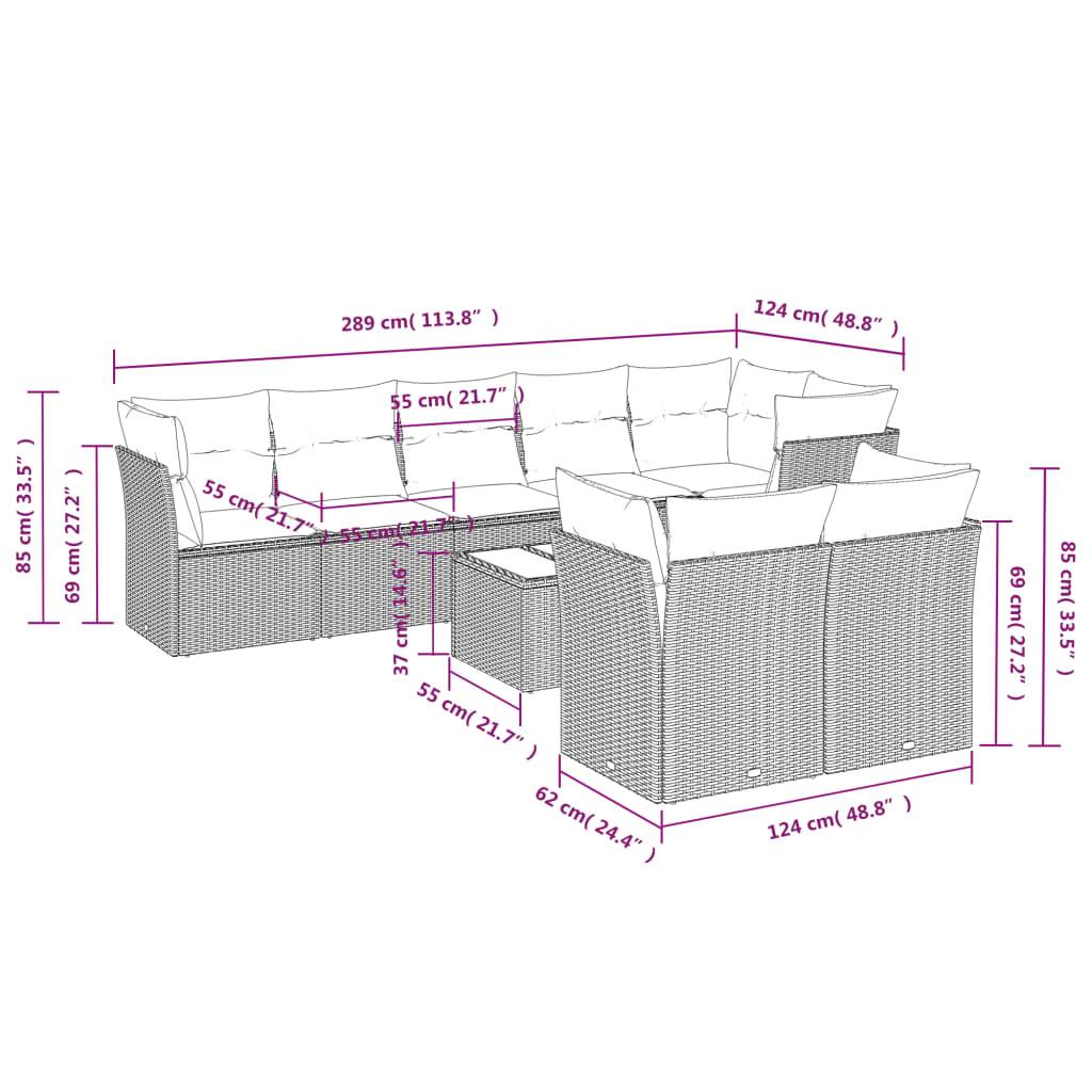 vidaXL 9-tlg. Garten-Sofagarnitur mit Kissen Beige Poly Rattan