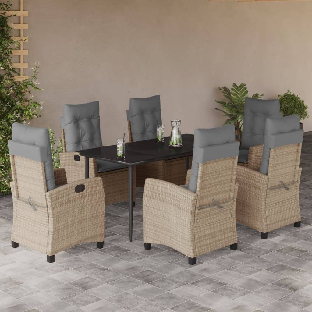 vidaXL 7-tlg. Garten-Essgruppe mit Kissen Beigemischung Poly Rattan