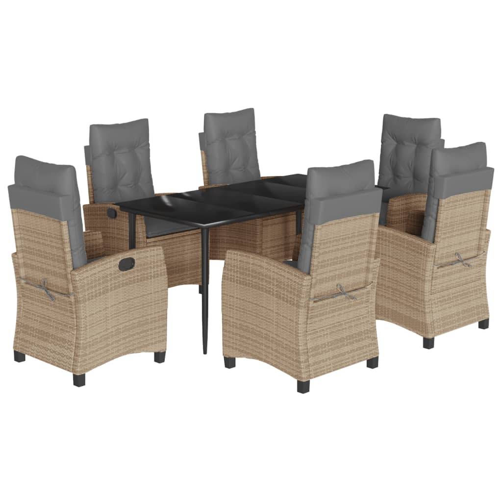 vidaXL 7-tlg. Garten-Essgruppe mit Kissen Beigemischung Poly Rattan