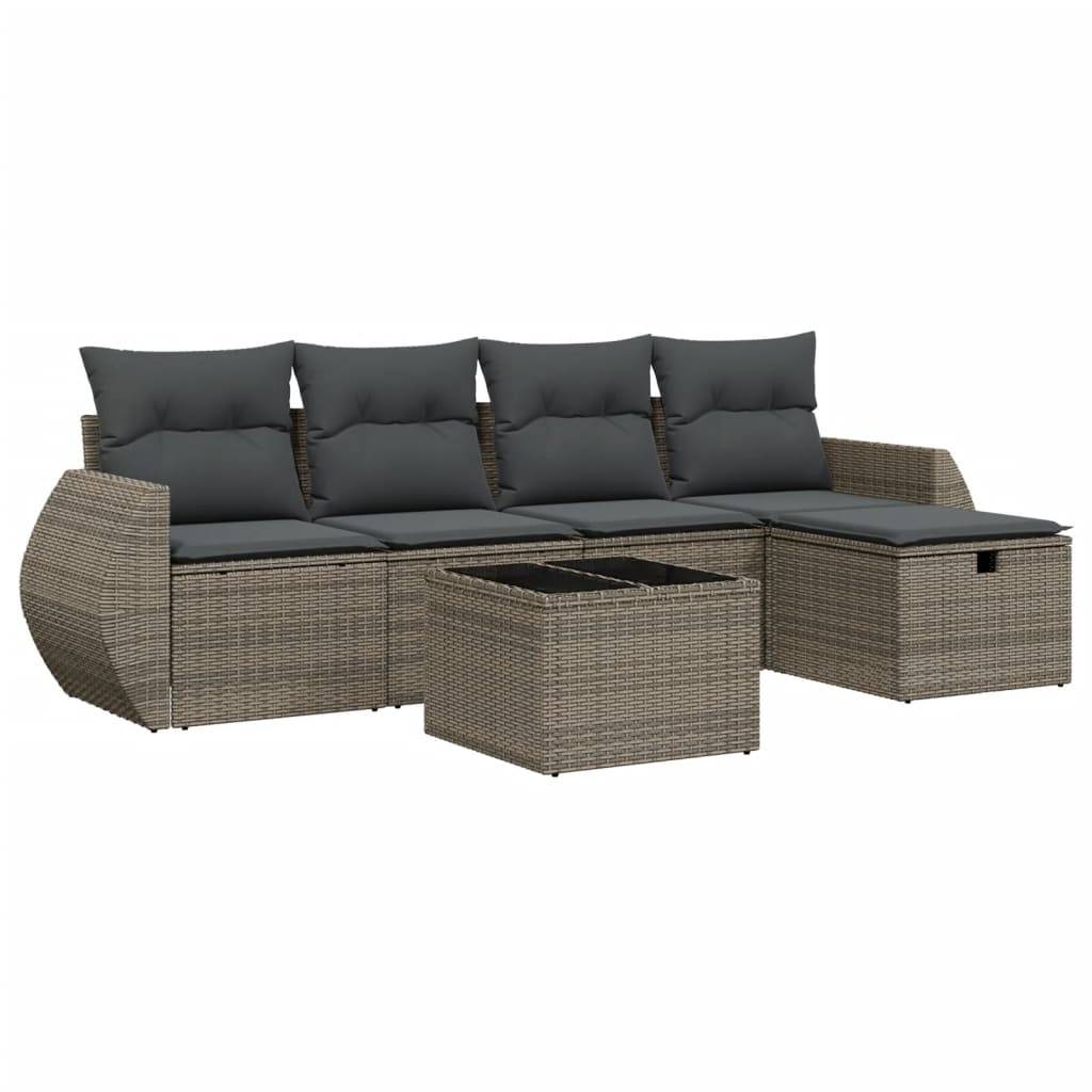 vidaXL 6-tlg. Garten-Sofagarnitur mit Kissen Grau Poly Rattan